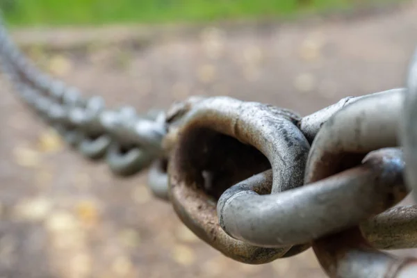 Eski Metal Çitlerin Arkasında Paslı Bir Zincir Var — Stok fotoğraf