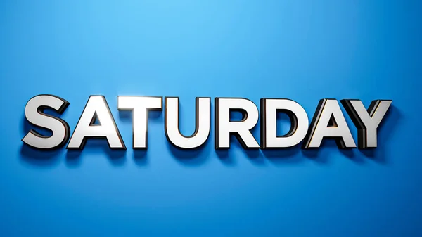 Saturday Typography Brushed Metal Chrome Letter Blue Background — Foto Stock