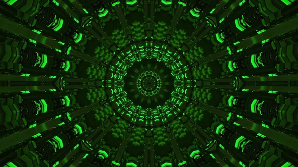 Ilustrace Neonově Zeleného Kulatého Geometrického Mandalového Obrazce — Stock fotografie