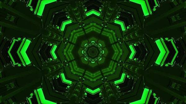 Illusztráció Egy Neon Zöld Virág Alakú Geometriai Mandala Minta — Stock Fotó