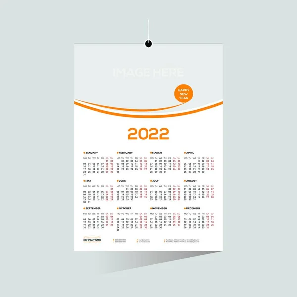 Orange Colored Month 2022 Wall Calendar Any Best Kind Use — Image vectorielle