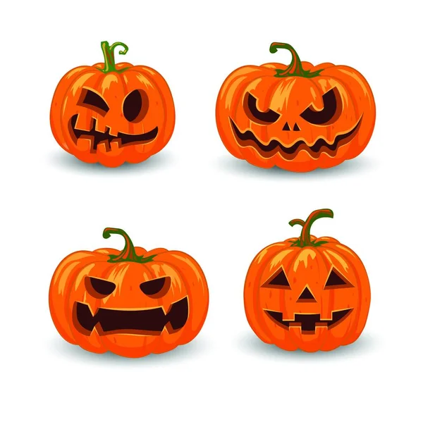 Abóboras Halloween Vetor Com Jogo Caras Diferentes Ícones Decorações Fundo —  Vetores de Stock
