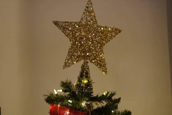 Árvore Natal Com Decoração Estrela — Fotografia de Stock