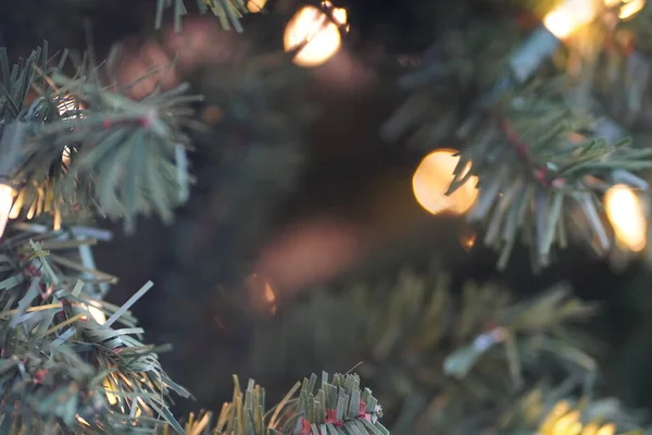 Julgran Med Ljus Och Bokeh Bakgrund — Stockfoto