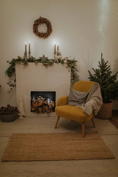 Interior Navidad Con Decoraciones Festivas — Foto de Stock