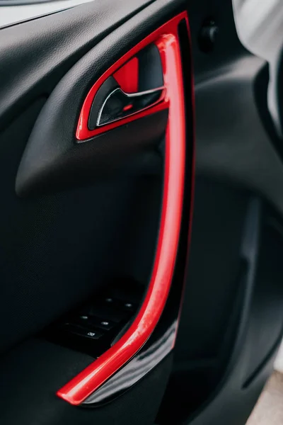 Close Red Black Leather Car — Fotografia de Stock