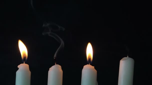 Burning Candles Black Background — Stock Video