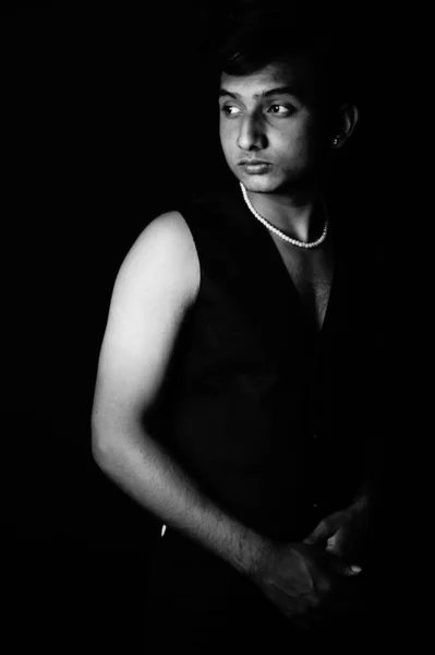 Portrait Young Indian Man Black Suit Dark Background — 스톡 사진