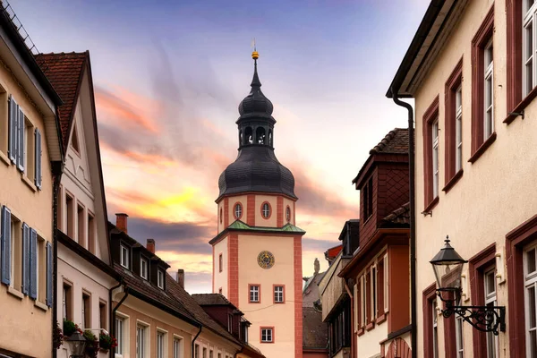 Krajobraz Miasta Ettlingen Kościołem Zachodzie Słońca Badenia Wirtembergia Niemcy Europa — Zdjęcie stockowe