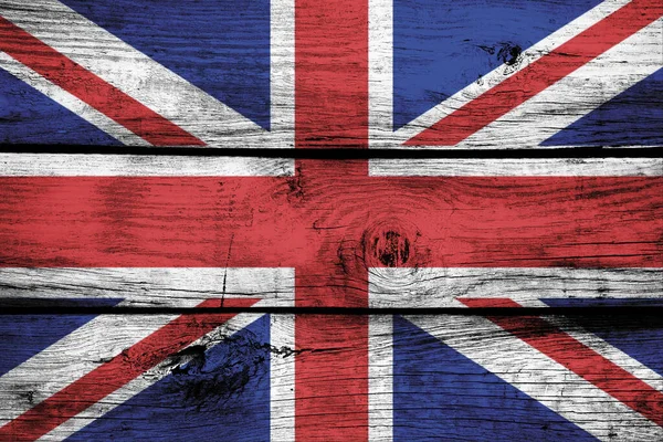 Zbliżenie Flagi Wielkiej Brytanii Drewnianym Tle — Zdjęcie stockowe
