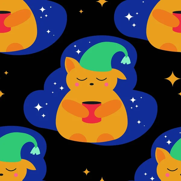 月と星のイラストのかわいい猫 — ストックベクタ