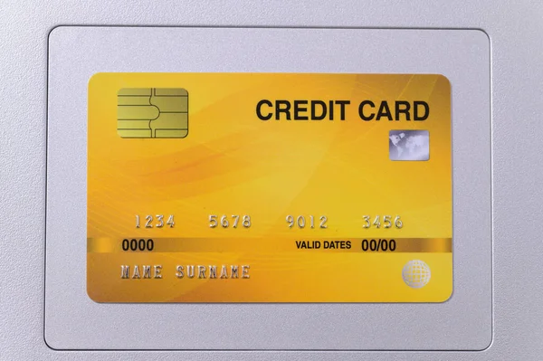 Top View Yellow Credit Card Gray Surface — Foto Stock