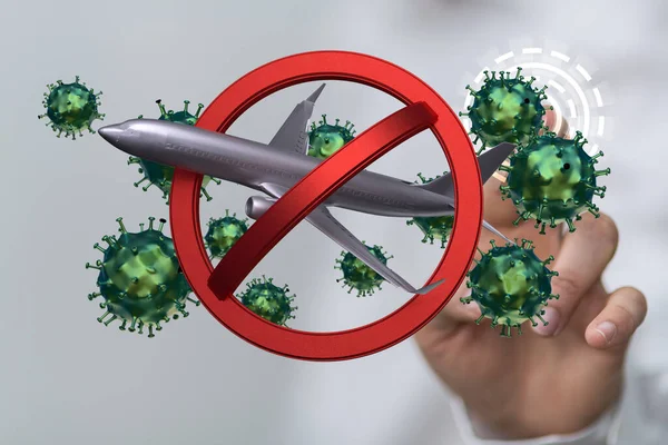 Rendering Stop Airplane Sign Because Coronavirus — Fotografia de Stock