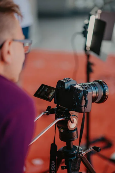 Beautiful Shot Operator Filming Movie Scene Professional Camera — Foto Stock