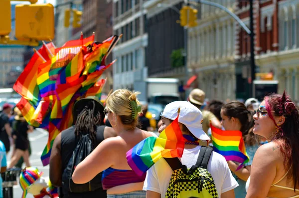 New York United States Jun 2021 Crowd Colorful Lgbt Flags — Stok fotoğraf