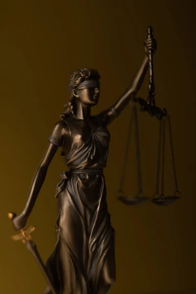 Bronze Statue Woman Scales Symbol Law Justice Golden Background — Stockfoto