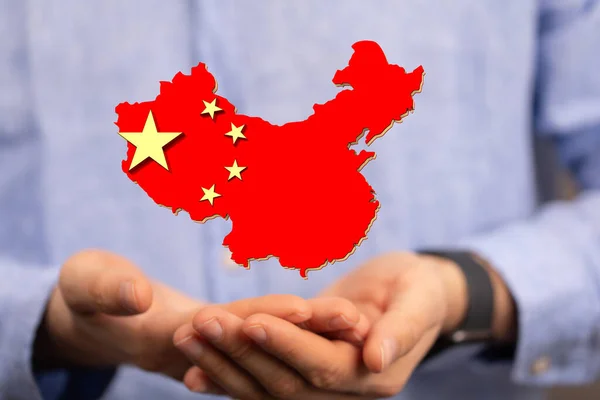 Rendered China Map Hovering Person Hand — 图库照片