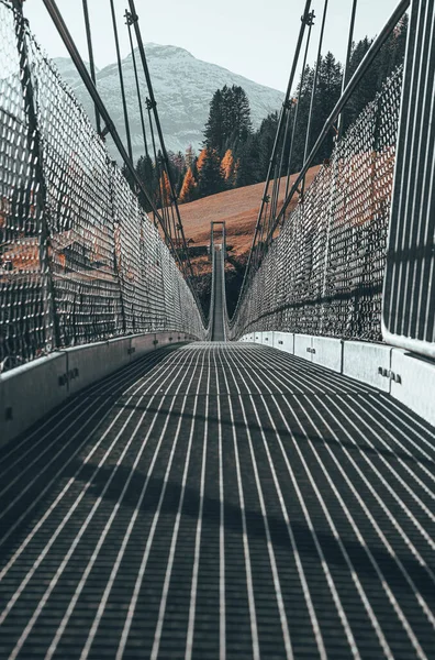 Een Verticale Opname Van Tiroolse Hangbrug Holzgau Lechtal Oostenrijk Humeurige — Stockfoto