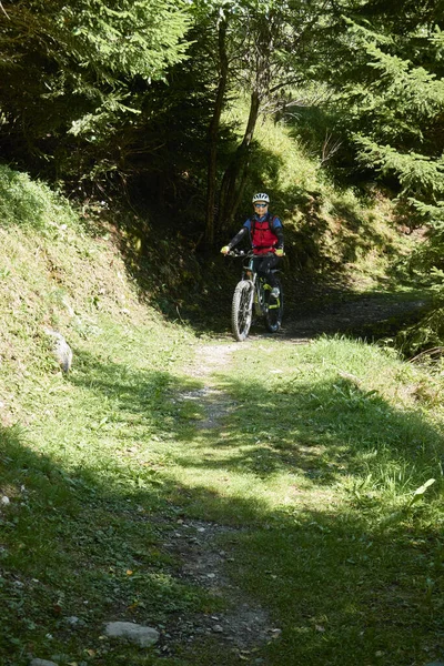 Eine Vertikale Aufnahme Eines Radfahrers Der Einem Sonnigen Tag Der — Stockfoto