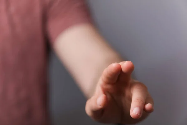 Person Hand Touching Virtual Screen — Fotografia de Stock