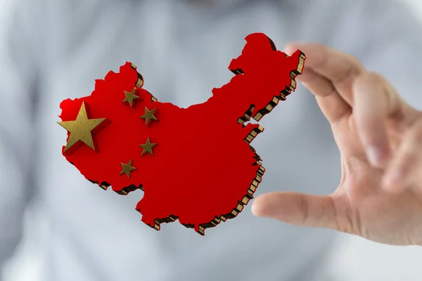 Man Hand Touching Rendered China Map — стоковое фото