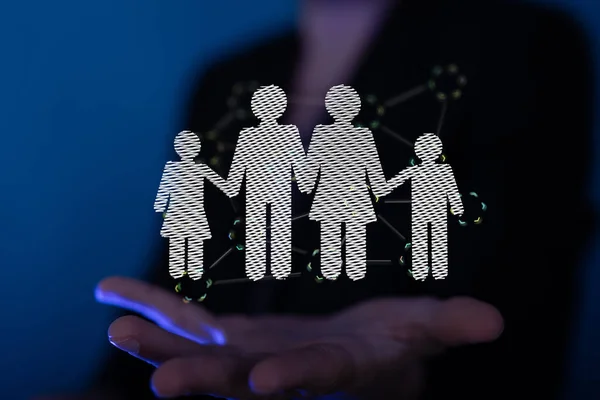 Rendered Family Members Hovering Man Hand — Stock Fotó