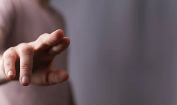 Selective Focus Shot Male Pointing Finger Copy Space — Fotografia de Stock