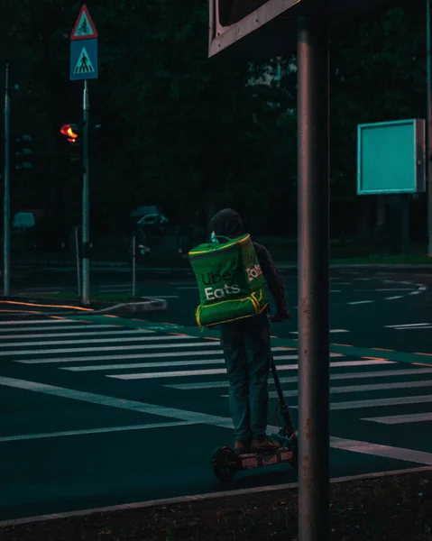 Bucharest Romania May 2020 Vertical Closeup Uber Eats Delivery Man — стоковое фото