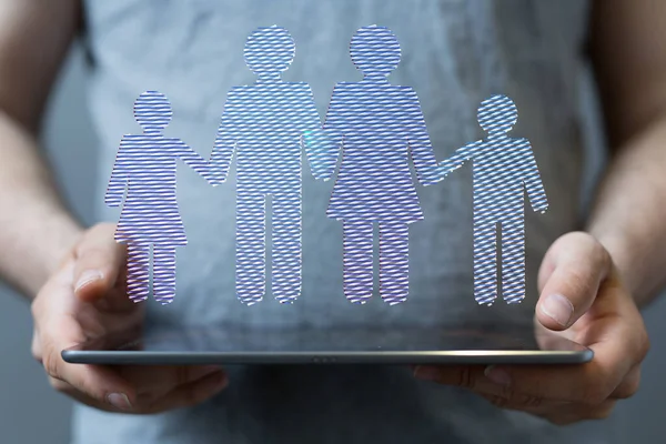 Hologram Family Floating Tablet Being Held Person — 스톡 사진