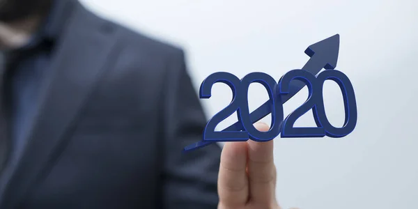 Businessman Touching Rendering 2020 Year Arrow Business Concept — Φωτογραφία Αρχείου