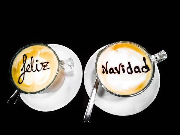 Eine Nahaufnahme Einer Tasse Cappuccino Mit Den Namen Auf Dem — Stockfoto