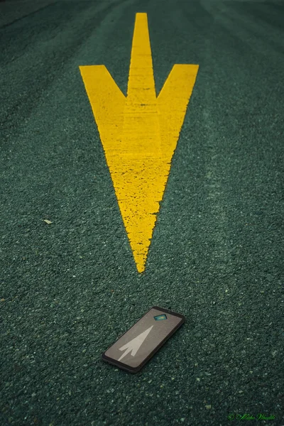 Vertical Shot Arrow Sign Road Markings Street — Stockfoto