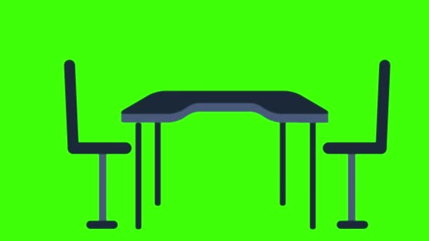 Heldere Cartoon Animatie Van Tafel Met Stoelen — Stockvideo