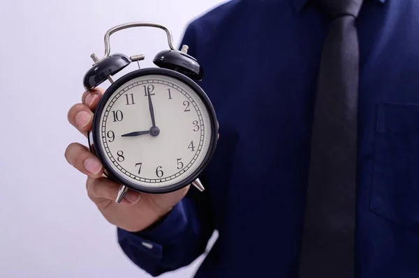 Businessman Holding Clock White Background — Stockfoto