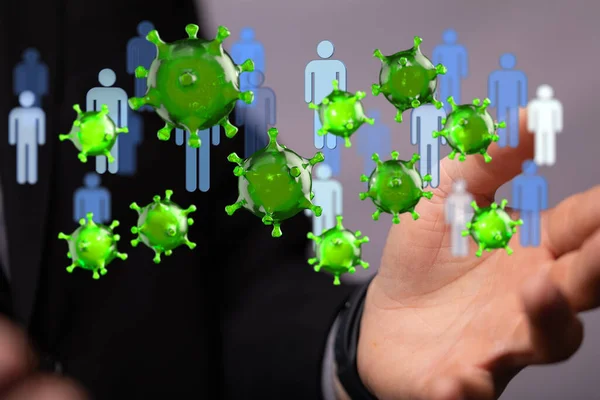 Rendering Virus Particles Human Figures Person Hand — Foto de Stock