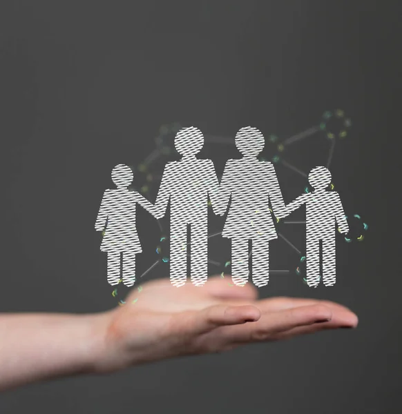 Abstract Shot Female Hands Displaying Rendered Family Icons Adoption Foster — Foto Stock