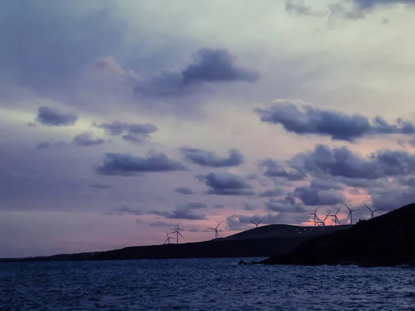 Scenic View Clouds Sea Windmills Background — Stock fotografie