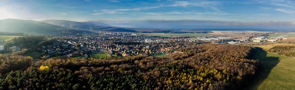 Disparo Panorámico Del Dron Del Distrito Ilsenburg Druebeck Harz Sajonia — Foto de Stock