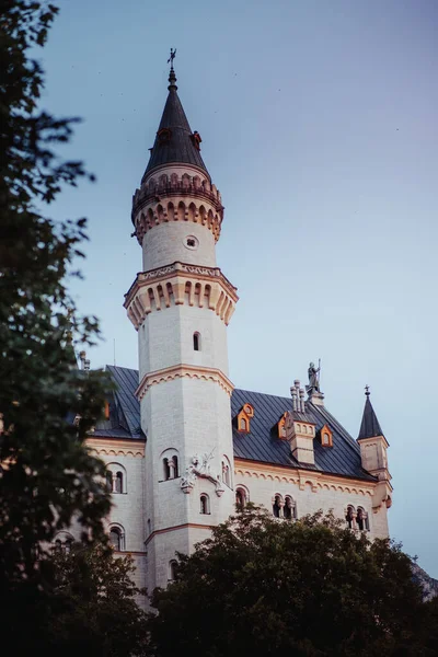 Eine Wunderschöne Tiefenaufnahme Des Schlosses Neuschwanstein Hinter Den Bäumen — Stockfoto