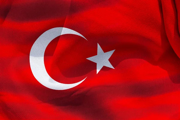 3Dイラスト トルコの旗 現実的な手の布の旗 — ストック写真