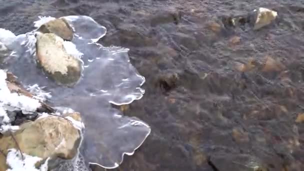 Вертикальный выстрел из камней в потоке текущей воды — стоковое видео