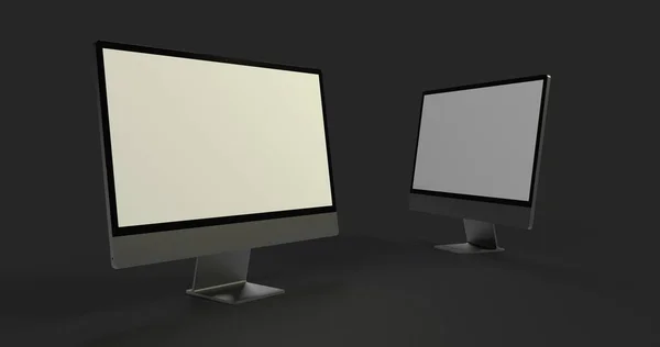 Rendering Computer Display Mock Blank Black Screen — 图库照片