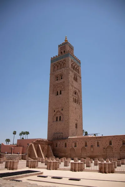 Zdjęcie Pionowe Meczetu Koutoubia Marrakeszu Maroko — Zdjęcie stockowe