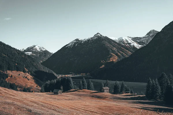 Avusturya Holzgau Lechtal Güzel Manzaraları Tarlaları Kasvetli Renklerde — Stok fotoğraf