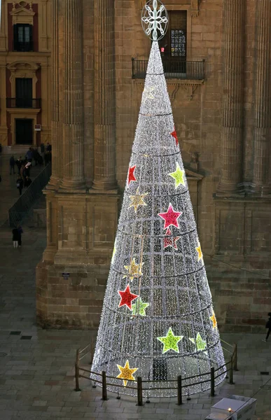 Sapin Noël Créatif Près Cathédrale Malaga Spai — Photo