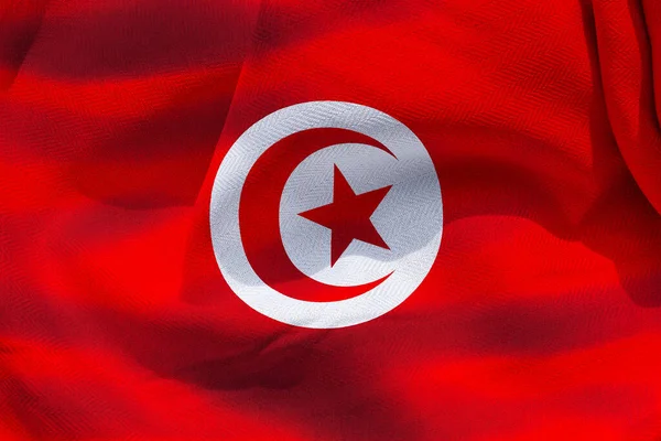 Illusztráció Tunéziai Zászló Reális Hullámzó Szövet Zászló — Stock Fotó