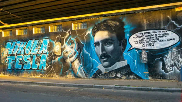 Bucharest Romania Oct 2021 Colorful Graffiti Famous Inventor Engineer Nikola — Stock Photo, Image