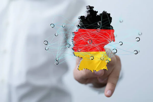 Man Hand Touching Rendered German Map — kuvapankkivalokuva