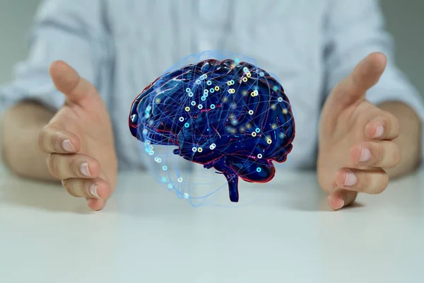 Male Hand Rendered Human Brain Innovation Inspiration Mind Concept — 스톡 사진