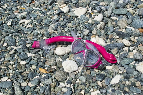 Een Oppere Uitzicht Van Een Rose Snorkeling Mask Een Stenige — Stockfoto